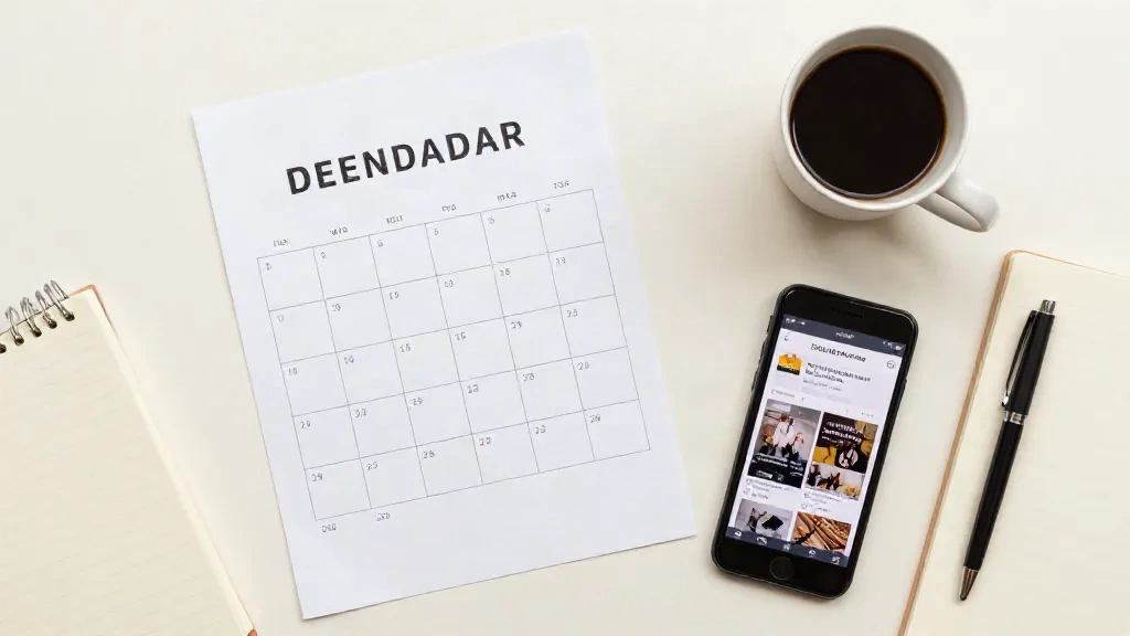 A printed content calendar on a desk